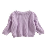 Бебешки пуловери за бебета кръгла шия, зимни топли бонбони с дълъг ръкав с цветни пуловери