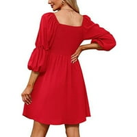 Рокли за жени Лятна ежедневна рокля флорална лъжичка вратна вратна рокля къса подгъва рокли червено L