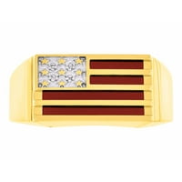 Мъжки пръстени 14k жълто злато в САЩ дизайнер на флаг пръстен с диаманти и червени кварцови пръстени за мъже Мъжки пръстени Златни пръстени Размери 8,9,10,11,12, мъжки биж