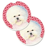 Carolines Treasures SS4526Carc Bichon Frize Hearts Love and Valentines Day Portrait Set of Cup Holder Car Coasters