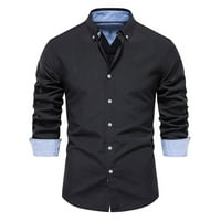 Мъжка блуза клирънс мъже Плътен цвят риза дълъг ръкав бутон Случайни върхове