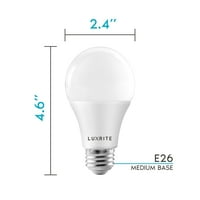 Luxrite LED крушка, димируема, 3500K естествено бяло, лумени, затворено приспособление, 15W, E Base 4-Pack