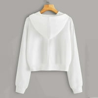 Хюук Суитчъри за жени Плюс размер Дълъг ръкав цип плътен цвят мода случайни Качулати блуза с джоб навиване пуловер суитчър върхове