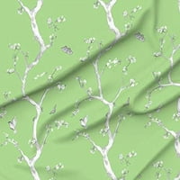 Материал - Модерни вишневи цветове Зелени чиноазерийско дърво Цвете отпечатано върху памучен поплин плат край двора - шиене