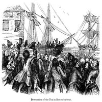 Boston Tea Party, 1773. Определяне на чая в пристанището на Бостън, декември 1773 г. Гравиране на дърво, 19 век. Печат на плакат от