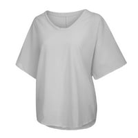Блузи за жени ежедневни летни твърди о-врата Къси ръкави Плюс размер топ тениска блуза Подаръци за жени на клирънс