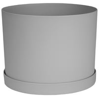 Bloem 8 -in Mathers кръгла смола плантатор с чинийка - цимент сиво