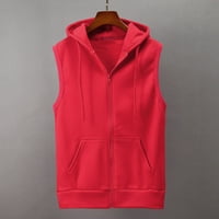 Knosfe DrawString Атлетична пуловер качулка мъже джобове свободни без ръкави Мъжки суичър Суичър Качулка Розово червено, до размер 2xl
