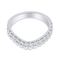 Карат кръг отрязано бяло естествено диамантен извит сватбена лента пръстен за жени в 14k бяло злато над стерлингов сребърен пръстен размер-9