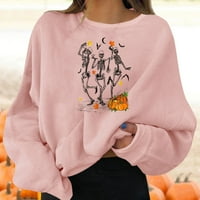 Yuelianxi дамски качулки Женски пуловери забавни графични печат кръгла шия с дълъг ръкав върхове за суичър за дълъг ръкав за