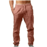 Причинени памучни и ленени панталони за мъже плътни цветни ежедневни еластични ленти за талия памук и панел панталони панталони Панталони Мъжки панталони на хлабина на хлабина