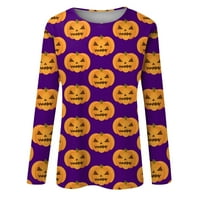 Върхове за жени плюс размер с дълъг ръкав Crewneck Хелоуин ризи за печат Пуловер Графична ежедневна блуза оранжева XL