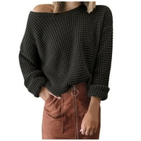 Леки есенни пуловери за жени модни солидни дълги ръкави Pullove Digaonl яка за ежедневни пуловерни върхове черни m