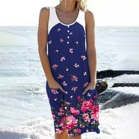 Aoksee Женски непринуден летен резервоар за без ръкави с ръкавици с плисирани слънчеви рокли с рокля за печат на покет, лилаво