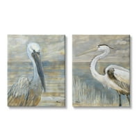 Ступел индустрии морски птици абстрактни Плаж живопис галерия увити платно печат стена изкуство, набор от 2, Дизайн от Пол Брент