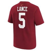 Младежки Nike Trey Lance Scarlet San Francisco 49ers Име на играч Име и номер
