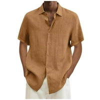 Paiwinds ризи мъже, мъже ежедневни тениски солидни къси ръкави St Collar Buttons Pullover Blouse върхове Khaki S