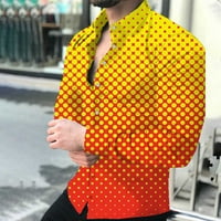 Мъжки върхове- отпечатайте блуза с бутон с дълъг ръкав с дълъг ръкав, за пролетно есенно жълто L
