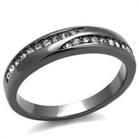 Жени IP светло черен пръстен от неръждаема стомана с кристал от най -висок клас в прозрачен размер 6