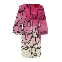 Дамски рокли ръкав а-лайн рокля midi, ежедневни отпечатани V-образни рокли розови розови m