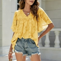 Женска мода Ново лято V-образно вещество Твърдо цвят Небрежна робитна риза с къси ръкави върхове