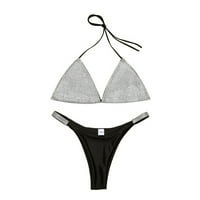 Мултитърски женски секси халтер бикини комплект лъскав триъгълник на дъното за бански костюми за бански костюм