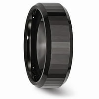 Керамична пръстена сватбена скос ръб, черен фасетиран полиран