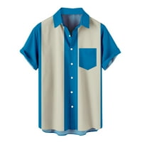 Италиански ризи за мъже мъжки ежедневни копчета печат с джоб Вечерен къс ръкав риза блуза летни топове