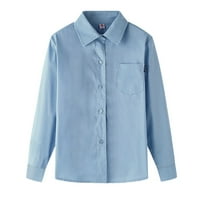 Ketyyh-Chn School Boys Rish Big Boy School's Uniform Бутон с дълъг ръкав с риза синьо, 12- години