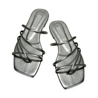 JSEZML FLIP FLOPS ЗА ЖЕНИ МЕТАЛЕН ЦВЕТ ПЛАТНИ САНДАЛИ СТРАпирани ремъци сандали квадратни отворени пързалки от пръсти на пръсти, облечени летни апартаменти