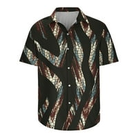 Хавайски ризи за мъже Регулен годен етнически стил при печат Небрежен бутон надолу с къс ръкав ревера тениска мека празнична плажна тениска черни m