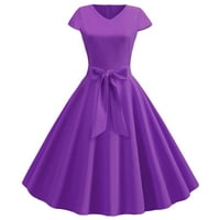 WHLBF Женски рокли Clearance Maxi, жени реколта късо ръкав 50 -те години домакина ежедневна вечерна партия абитуриентски рокля