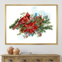 Дизайнарт 'Коледа червен кардинал птица и Коледна звезда' традиционна рамка платно стена арт принт