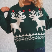 Chiccall грозни коледни пуловери за жени, ежедневен екипаж с дълъг ръкав врат коледни елени отпечатване на разхлабени плетен пуловер за пуловер за празнични партита