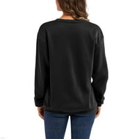 Ризи за жени Дамски коледни принтове с дълъг ръкав суитчър ежедневни блуза пуловер коледни костюми за жени Полиестер черно с