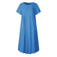 Fjofpr дамски рокли MIDI рокли с дължина на коляното за жени плюс размер с къс ръкав кръгла врата Ново лято ежедневно плътно плътна ежедневна рокля