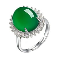 Зелен ахат пръстен Отворен по -фин пръстен Бижута годежен сватбен подарък за жени дами