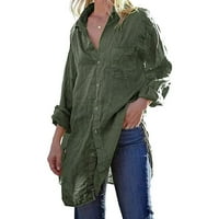 Блузи за дълги ръкави за жени с тениска с дълъг ръкав есен есен бутон кардиган върхове блуза армия зелено xxl