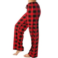 Женски панталони пижамни панталони Дами ежедневни панталони Карирани отпечатани пижамни панталони еластични въжета панталони широки панталони за крака за жени червени xxl