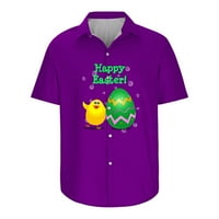 Мъже непринудени бутони St. Patrick Day Print с джобни въртящи се ризи с къс ръкав блуза лилаво xxl
