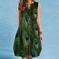 Пролетни рокли за жени с v-образна флорална щампа без ръкави мини плажни рокля зелена m