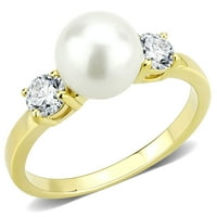 Luxe бижута проектира женски златен IP пръстен от неръждаема стомана с бяла синтетична перла - размер (опаковка