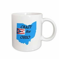 3Drose изображение на контура и знаме на Охайо с думи луди за Охайо - керамична халба, 11oz