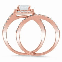 2. КТ брилянтен смарагд нарязани имитация на диамант 18К розово злато ореол пасианс с акценти булчински комплект СЗ 9.5