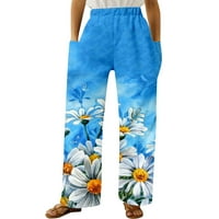 Жени ежедневни пролет летни плажни панталони цветни флорални принт еластични талии джобни панталони за краката женски панталони кожени панталони