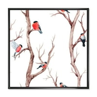 Дизайнарт 'малки птички, седнали на клоните на дърветата' традиционна рамка платно стена арт принт