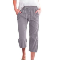 Жени еластични талии бельо подрязани панталони плюс размери джобове Drawcord широк крак Небрежен свободен уютен каприс суитчъни