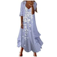 Sundresses for Women Date V-образно деколте Maxi Elbow с дължина на лакътя отпечатани сини макси рокли 3xl