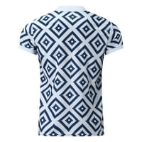 Риза рокля мъжки небрежен цип спускане на яка блуза геометрична печат поло риза синьо
