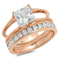 2. си1-си и-Дж 14к годеж от розово злато Сватбен сватбен комплект дизайнерски пръстен бв Размер 9